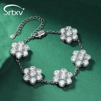 17.5cttw All 5mm D color Moissanite Flower Bracelet S925 Silver Plated 18K Charm Hand Chain Wedding Jewelry for Women Lady Gifts