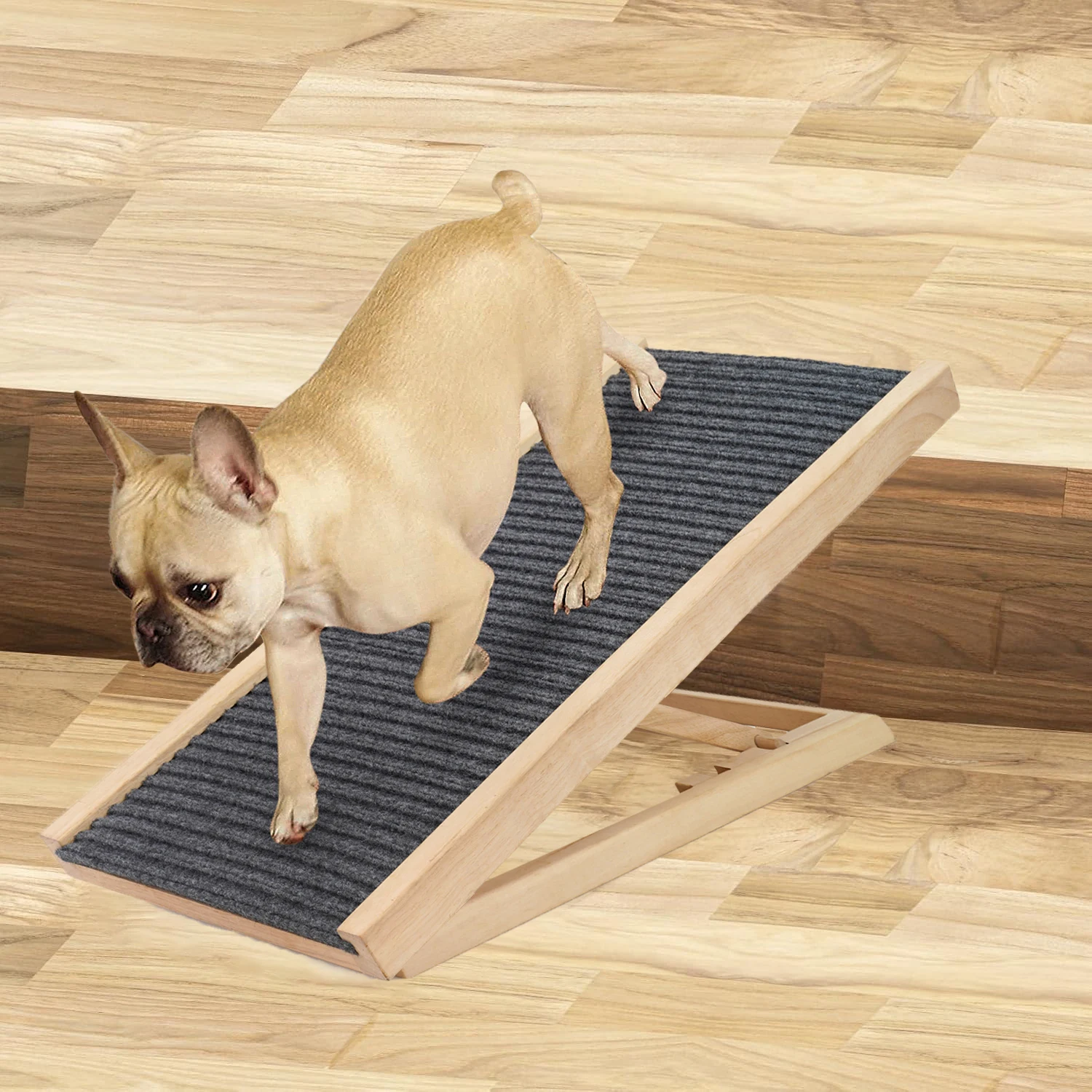 Rampa in legno per animali domestici, pieghevole, antiscivolo, per gatti e cani, con 4 altezze regolabili, struttura resistente, portata fino a 50 kg, ideale per auto, furgoni, divani e letti.