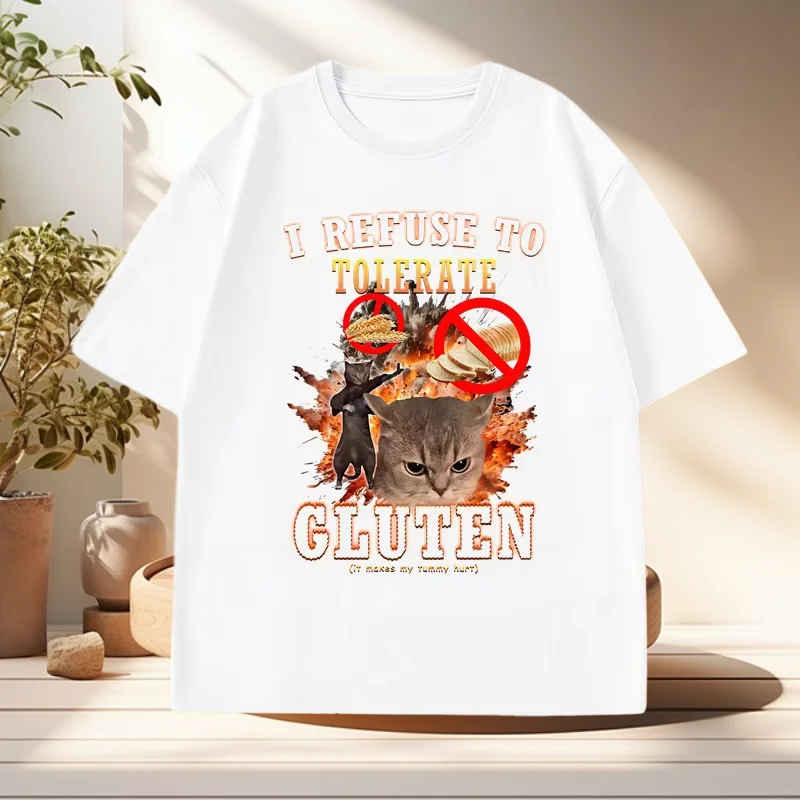 رفضت على التسامح الغلوتين مضحك القط بلايز الرجال قصيرة الأكمام تي شيرت عادية القطن رجالي مصمم الملابس الشارع الشهير القمم