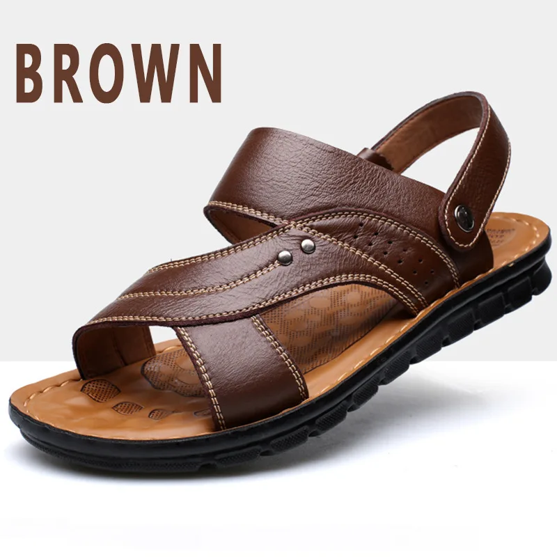 Sandals for Men High Quality Casual Leather Sandals Summer Open-toe Beach Sandals Outdoor Casual Flat Slippers Sandalias Hombre