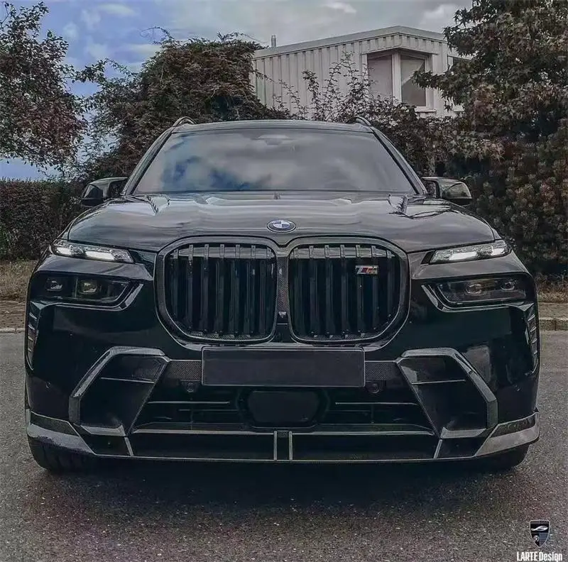 لسيارات BMW G07 X7 2023 2024 2025 ReaI ألياف الكربون الجبهة حافة مصد السيارة الأمامية مدخل هواء مصبغة سبويلر عدة