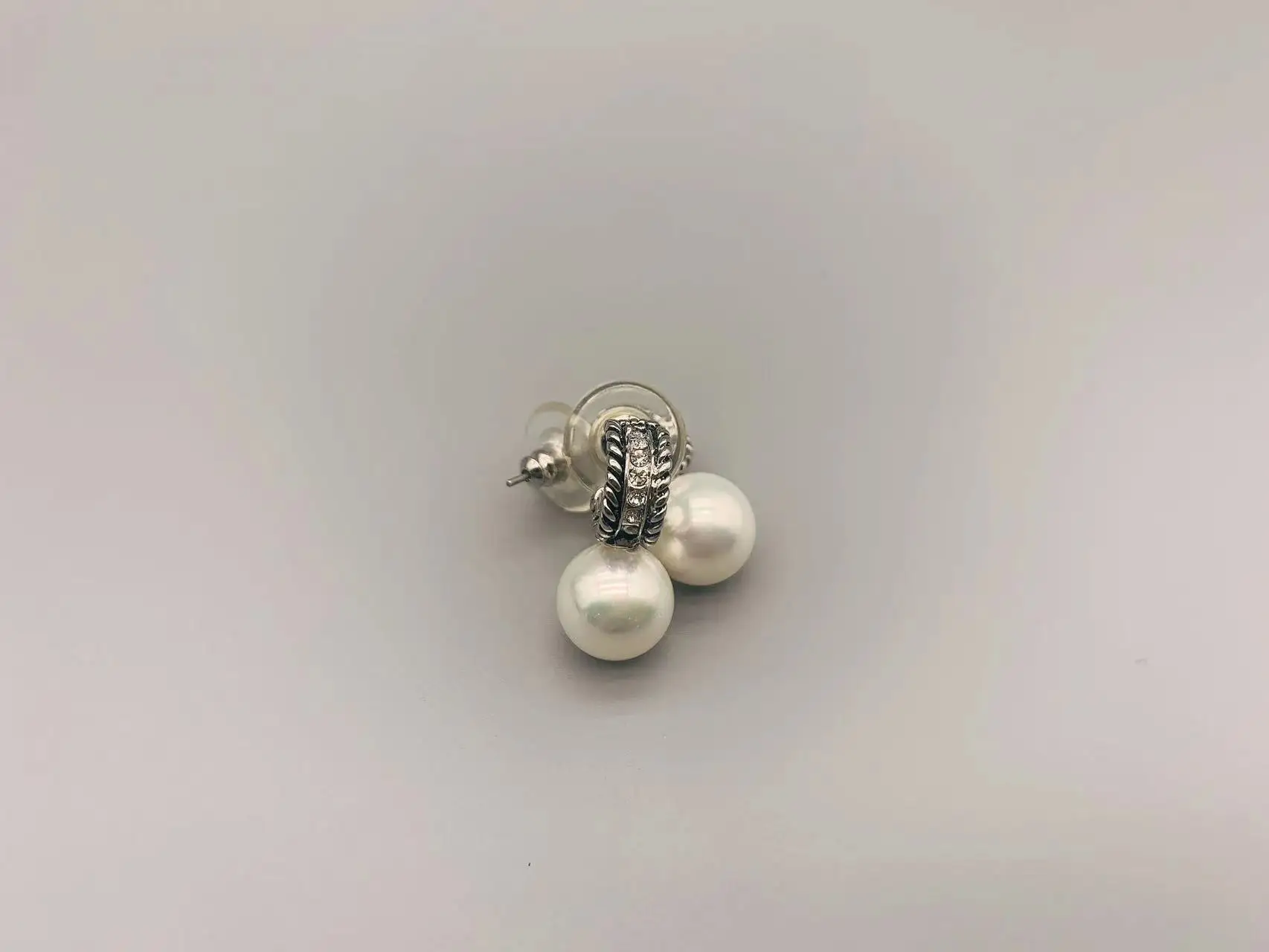 Le Han Jewelry Petite Drop White Mother Pearl Silver  Earrings  With Clear Cubic Zirconia