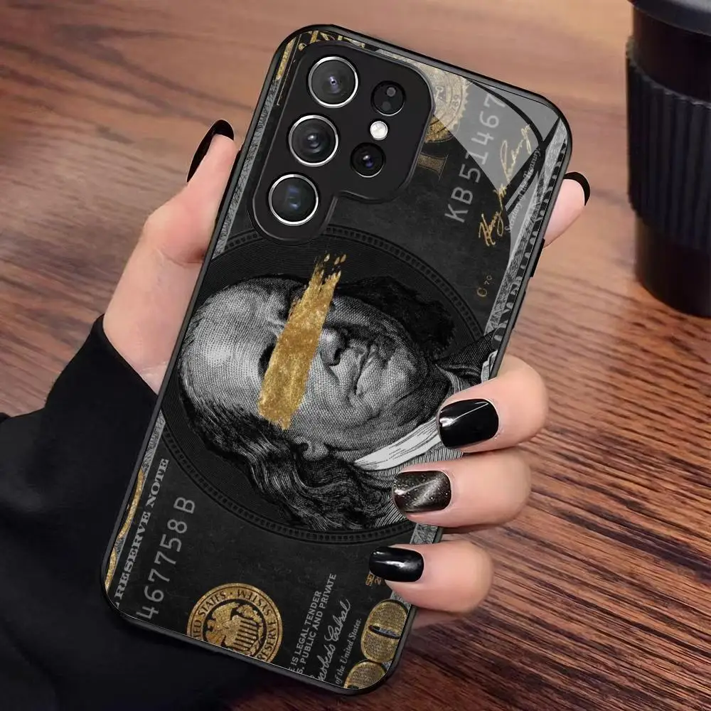 USD banknote tempered glass phone case suitable for Samsung Galaxy S26 S25 S24 S23 S22 S20 FE/Ultra/Plus anti drop back cover