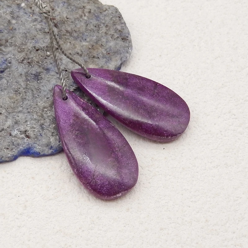 Orecchini pendenti in pietra naturale per le donne Orecchini fatti a mano in pietra viola africana Regali per feste Gioielli fai da te 30x14x4mm 5g