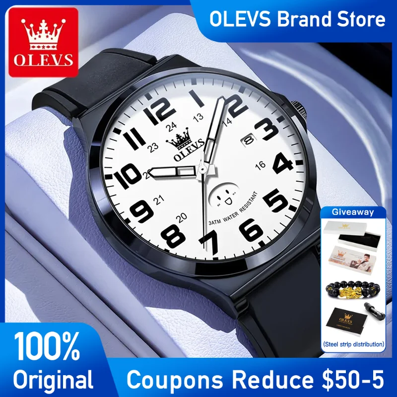 

OLEVS 5629 Мужские часы, оригинальные модные кварцевые часы, силиконовый ремешок, водонепроницаемые, светящиеся, с датой, мужские наручные часы