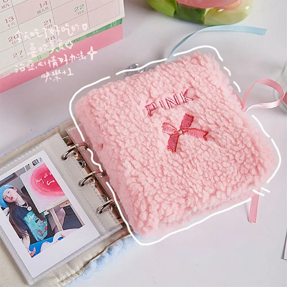New Plush Photo Album Loose-leaf Binder Embroidery Bow Photo Card Holder Korea Style Picture Storage Photo Card Binder