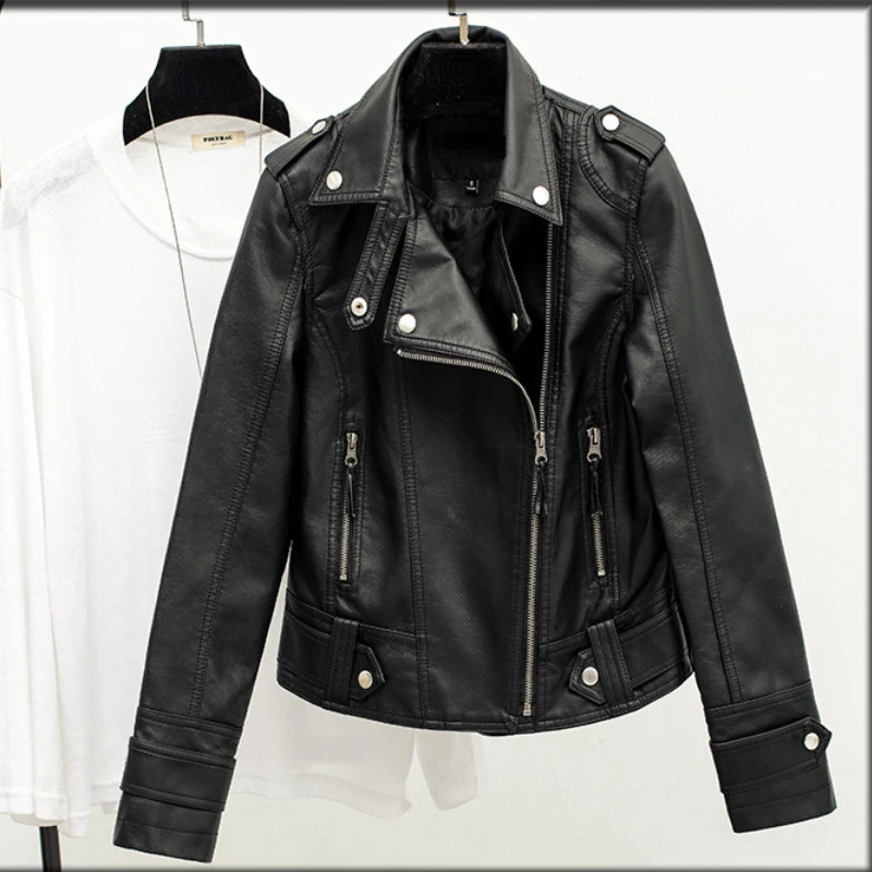 Leather Jacket Women PU Jacket Fashion Black Short Coat Autumn Slim Lapel Motorcycle Tops Casual Faux Fur Coat Jackets for Women