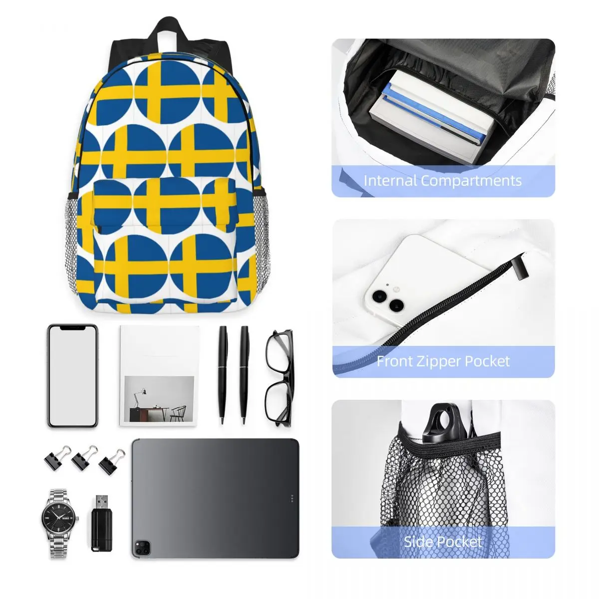 Sweden Swedish Flag Round Backpack Hot Sale Daypack Large Capacity Boys Girls BookBag Shoulder Bags for Men Women School Bag