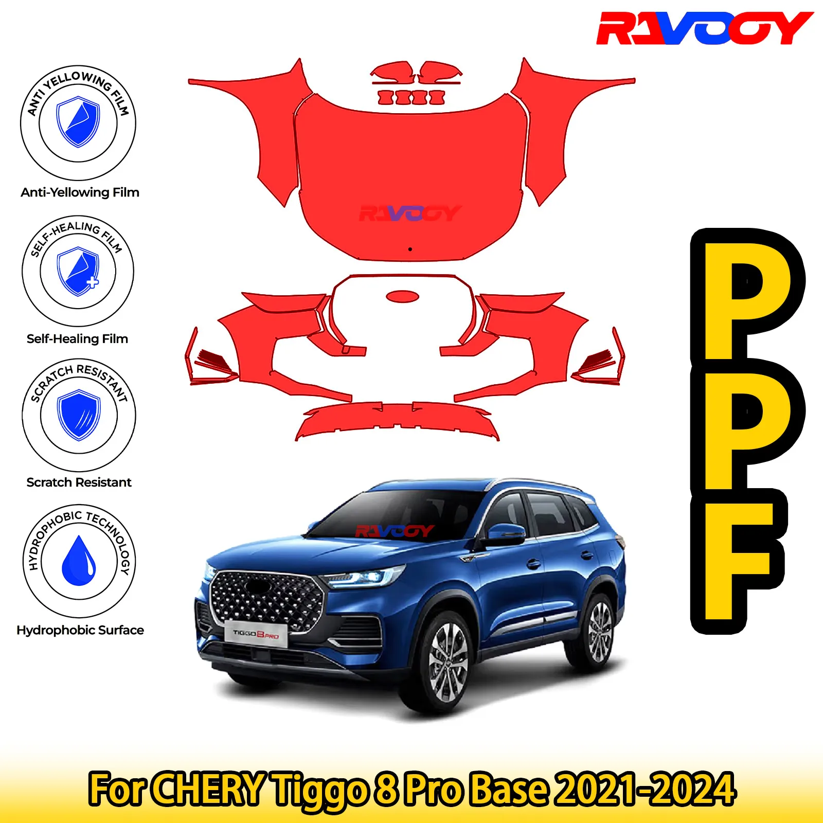 

Для CHERY Tiggo 8 Pro Base 2021-2024 глянцевая матовая черная предварительно вырезанная передняя PPF комплект защитной пленки для краски