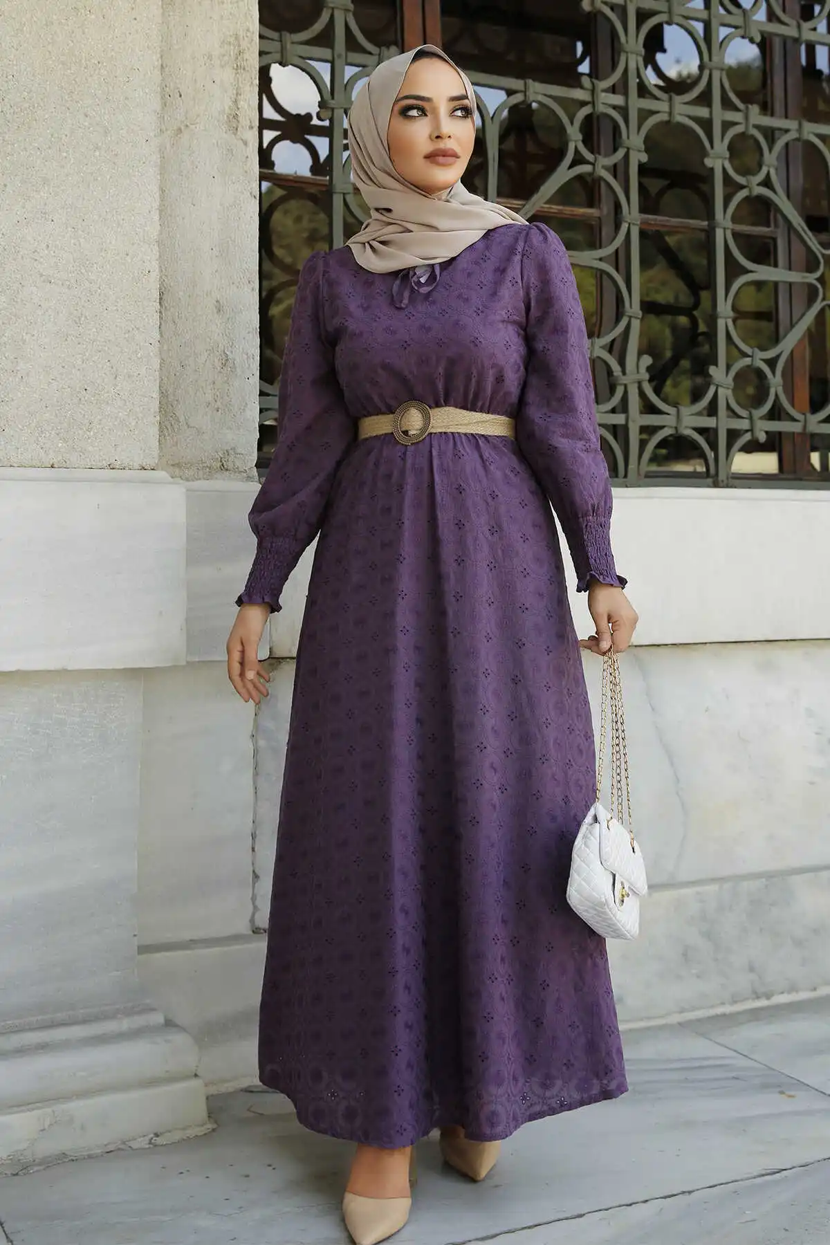 Embroideried Evening Dress Purple Winter Autumn 2021 Muslim Women Hijab headscarf Islamic Turkey