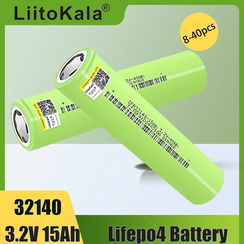 LiitoKala 32140 LiFePO4 Battery 3.2V 15Ah Rechargeable Lithium Iron Phosphate Cell for Solar Energy Storage Power Bank RV