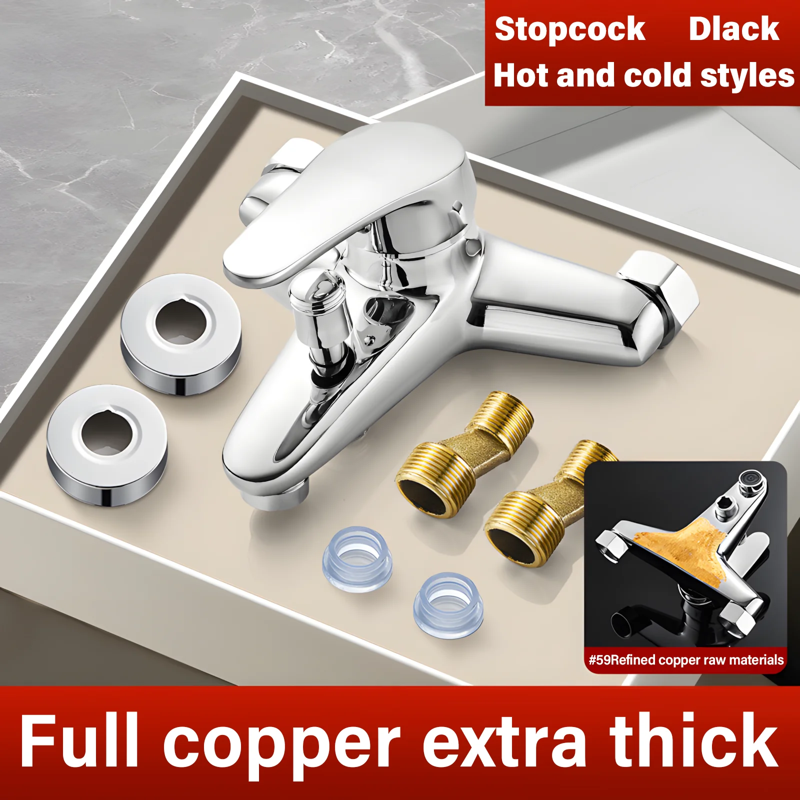 

Copper mixed water valve, hot and cold faucets, shower heads, bathroom showerheads, triple integrated switch, mixing valve