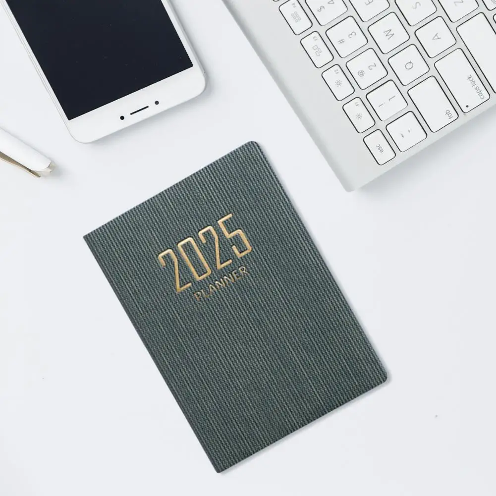 สมุดแพลนเนอร์เขียน2025กระดาษหนากันรั่วสมุดเขียนลื่นหนังสังเคราะห์หมึกไม่ไหล