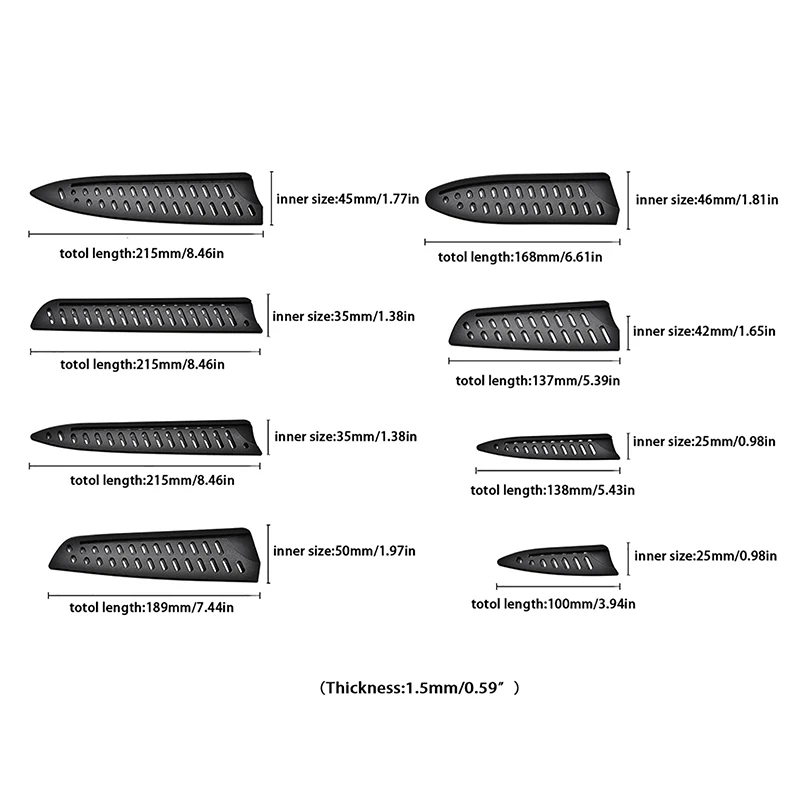 

Kitchen Knife Sheath Black Plastic Knife Covers Knife Blade Protector Cover Edge Guards Case Kitchen Accessories 3.5-8 Inches