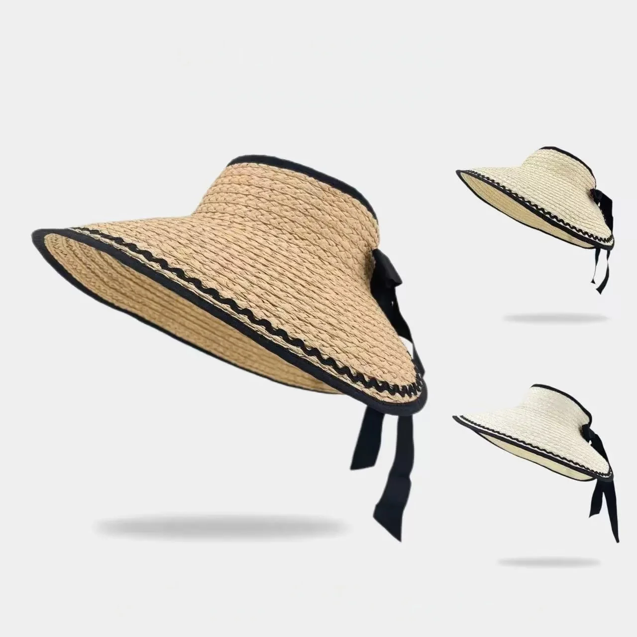 Women’s Summer Straw-Woven Wide-Brim Open-Top Hat: Outdoor, Foldable, UV-Protective Sun Hat for Beach Vacations