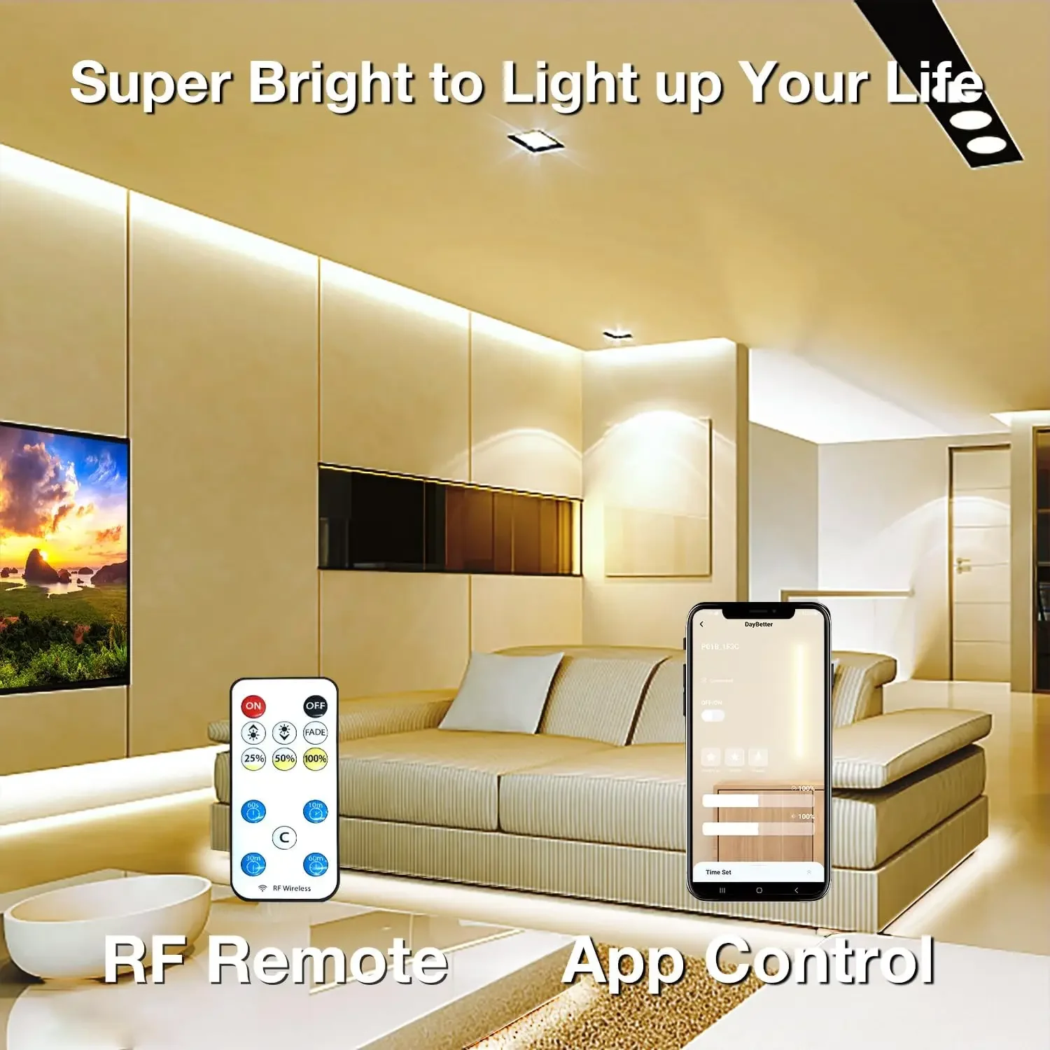 Light Strips with Remote and App, 6500 K Dimmable LED Tape Light, Indoor COB LED Lights for Bedroom DIY Lighting image 3