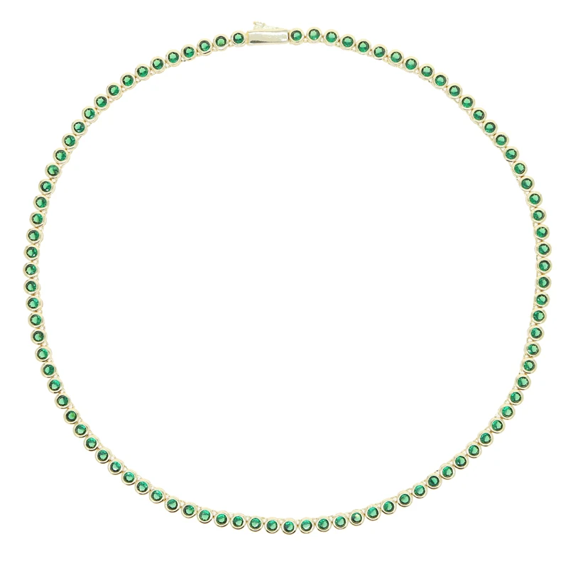 Classic Geometric Round Cubic Zirconia Tennis Necklaces for Women Green White Stone Gold Silver Color Fashion Jewelry for Party