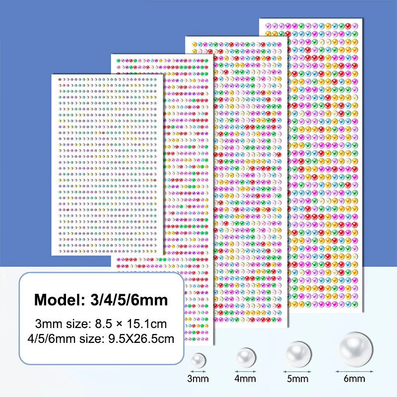 4PCS Pearl Sticker 3mm/4mm/5mm/6mm White/Beige/Color Pearl Sticker Decor Rhinestones DIY Charm Clothes Nails Home Accessories