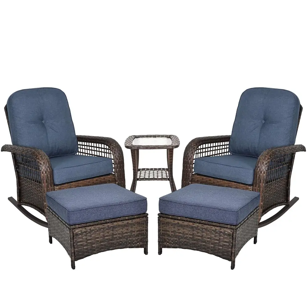 

Outdoor Rattan Rochair 5-Piece Wicker Furniture Set With Luxury 5.1 H Comfortable Seat Cushion For Garden, Patio, Pool, Etc.