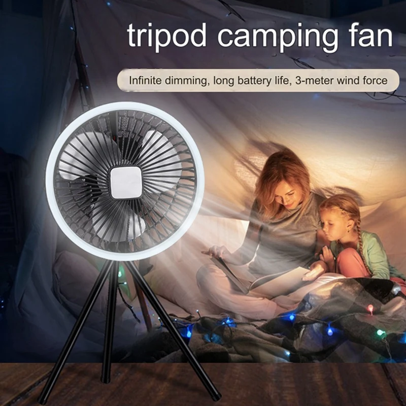 

10000Mah Camping Fan Rechargeable Desktop Portable Air Circulator Wireless Ceiling Electric Fan With Power Tripod