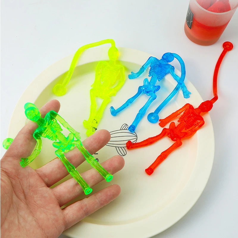 10Pcs Colorful Skeleton Skull Stretchable Sticky Climbing Toys for Kids Birthday Party Favors Halloween Party Goodie Bag