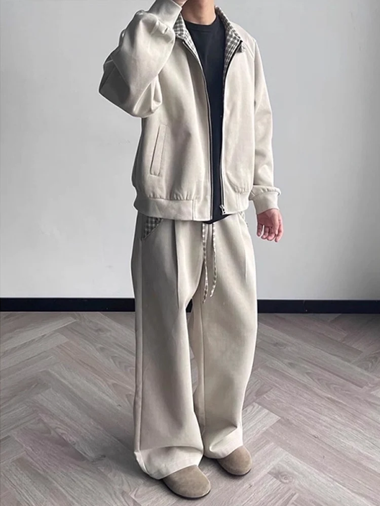 بلا منقوشة الربط الرجال Sweatpants الخريف كلينفيت مستقيم الساق بنطال ذو قصة أرجل واسعة سكين أمريكي كسول Sle سراويل تقليدية