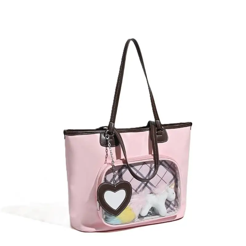 Hersteller kundenspezifische Damen-Einkaufstasche aus Kunstleder mit klarem Fenster, Taschennadeln, Display, Damenhandtasche, Ita-Tasche