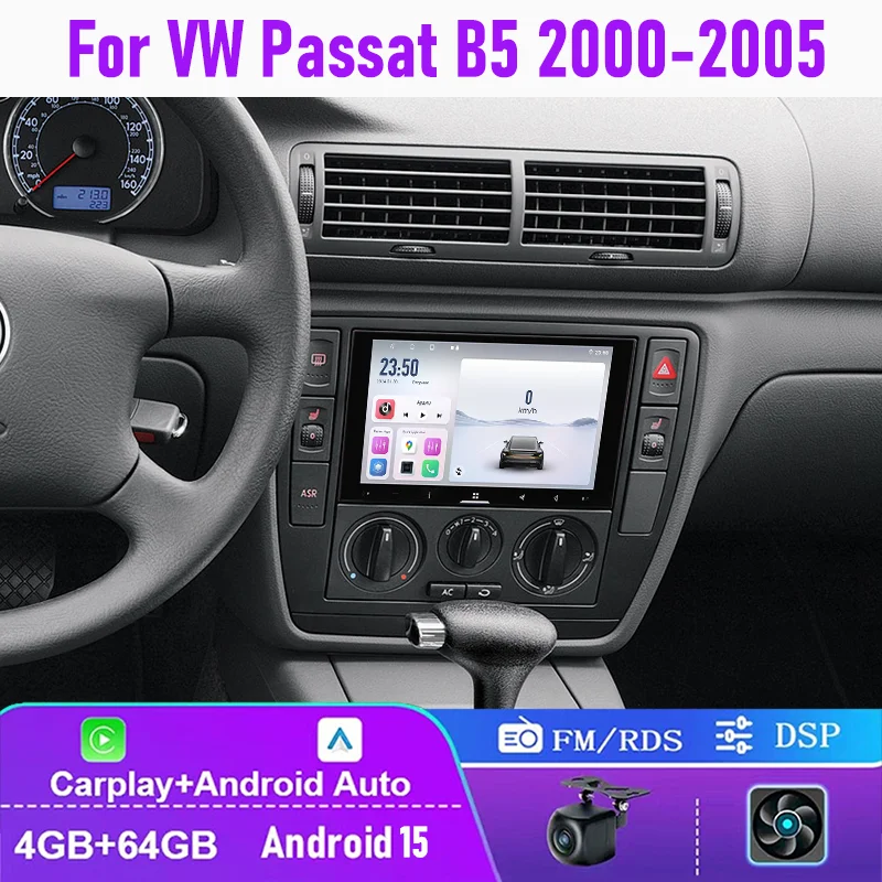 

7" 4+64GB For VW Passat B5 2000-2005 Car Radio Wireless CarPlay Android Auto QLED Head Unit GPS Steering Wheel Control