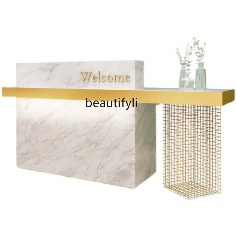 Checkout page Simple and modern, marble bar Beauty salon Barber shop Company studio, reception desk