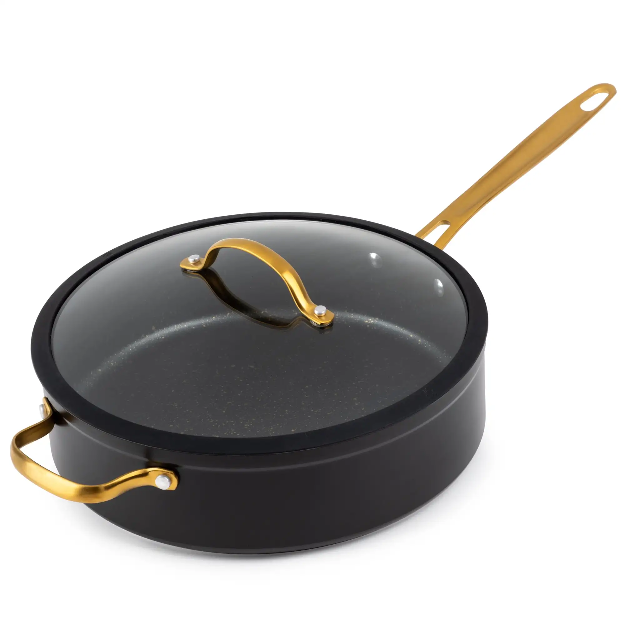 

Non-Stick 5 QT Signature Saute Pan with Glass Lid, Black & Gold