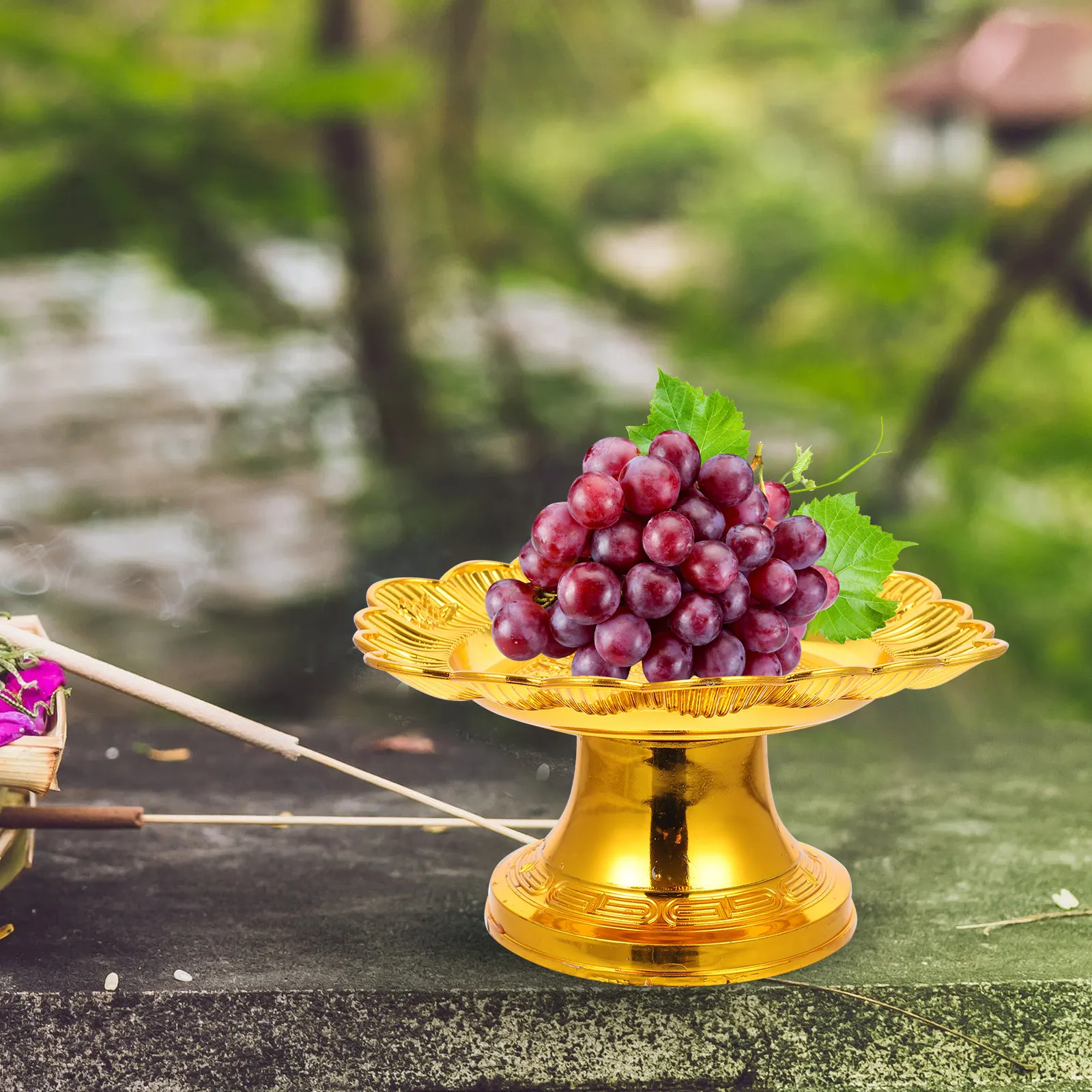 2Pcs Buddhist Lotus Plate Fruit Footed Dish Pedestal Cake Stand Temple Offering Food Tray Religious Symbol Lotus Plate