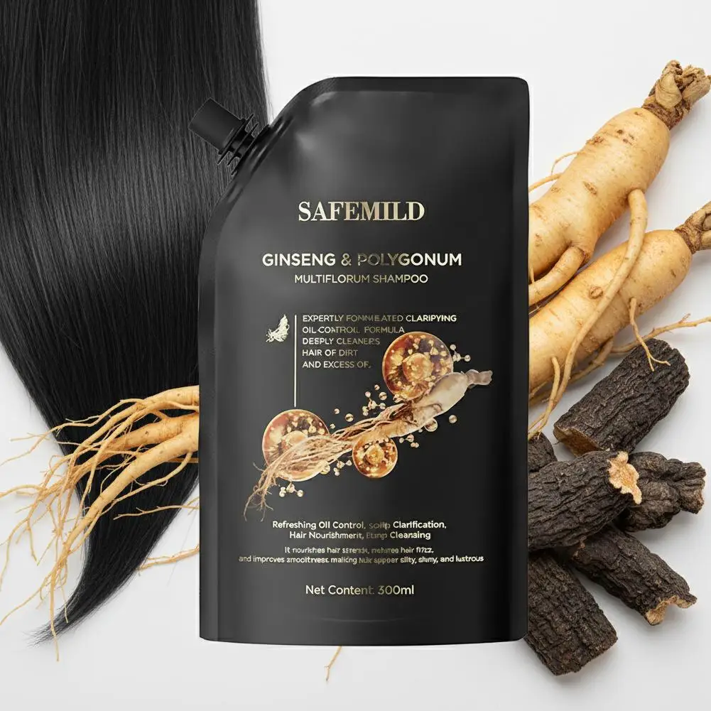 300ml Ginseng Polygonum Multiflorum Haarshampoo, Nährendes Kopfhautpflege-Shampoo, Glättendes Reparatur-Shampoo für Trockenes Beschädigtes Haar
