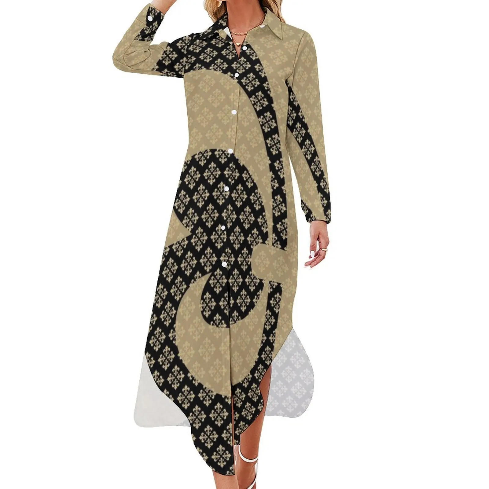 Fleur de Lis Long Sleeved Shirt Dress evening dress women Summer skirt prom dress Womens dresses