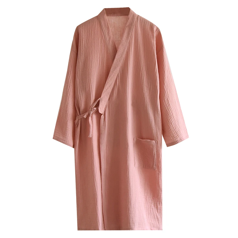 

Japanese Spring Autumn Couple Bathrobe Cotton Crepe Long Couple Kimono women's Bathrobe Nightdress lace-up Yukata Sweat Steaming