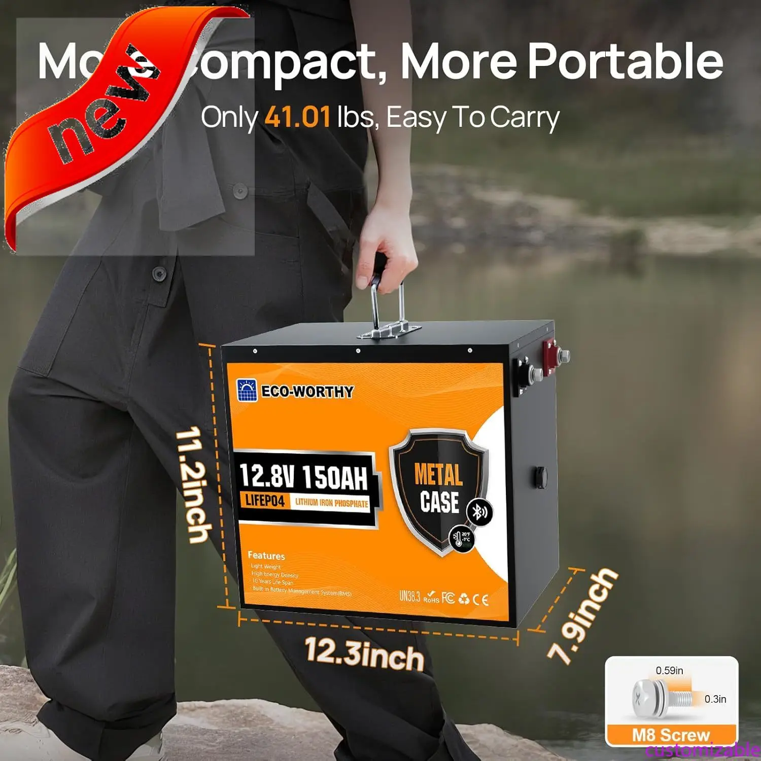 

Настраиваемая литиевая батарея LiFePO4 в металлическом корпусе 12 В, 150 Ач с Bluetooth, для солнечной батареи, автофургона, кемпера, морского пехотинца, троллингового двигателя