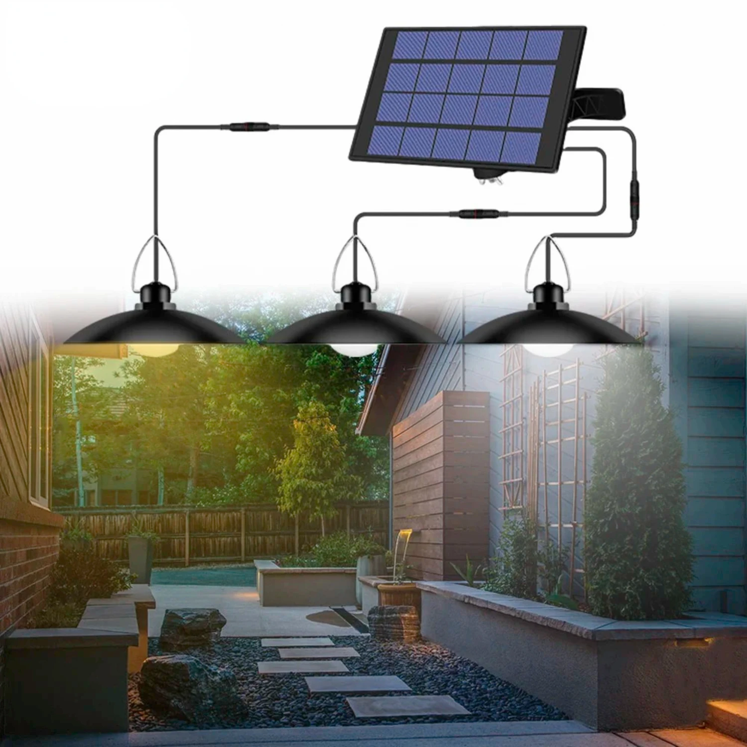 

New Bright and Energy Saving Durable Waterproof Solar Powered Hanging Garden Lamp with Solar Panel for Indoor and Outdoor Use -