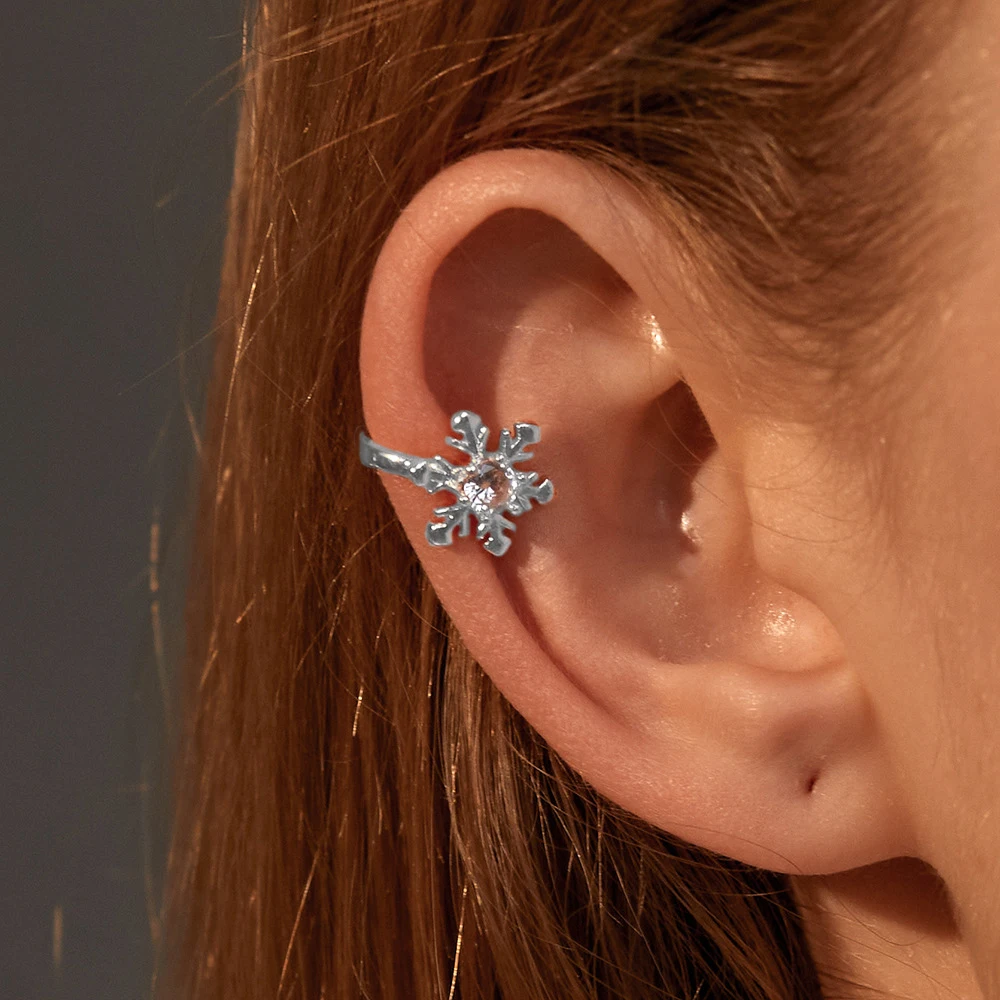 1PC Christmas Snowflake Clip Earring For Women Gift Fashion New Crystal Zircon Lovely Girls New Year Charm Ear Jewelry