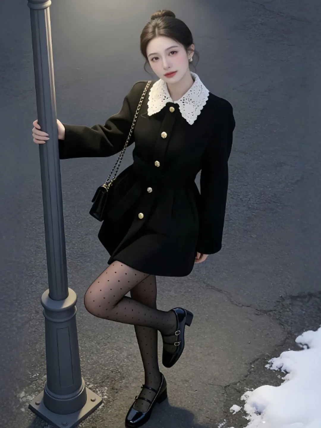 

Корейское модное черное шерстяное пальто в корейском стиле, элегантное, с длинными рукавами, на пуговицах, повседневное, для поездок на работу, женская куртка