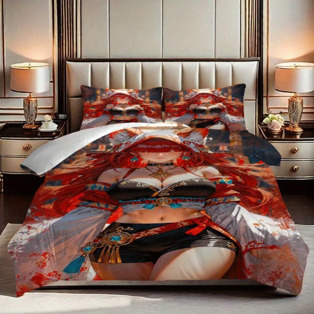 2/3pcs Firefox Girl Anime Printed Quilt Cover Set, Quilt Cover Set Contains Quilt Cover and Pillowcase - Perfect for Bedroom,