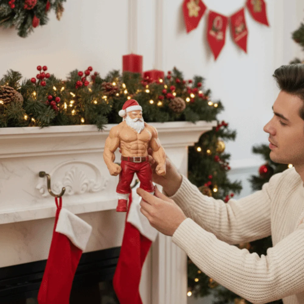 3D Printed Santa PLA Xmas Santa Statue Muscular Detailed Funny Gym Santa Unique Plastic Muscular Santa Figurine Party Favors