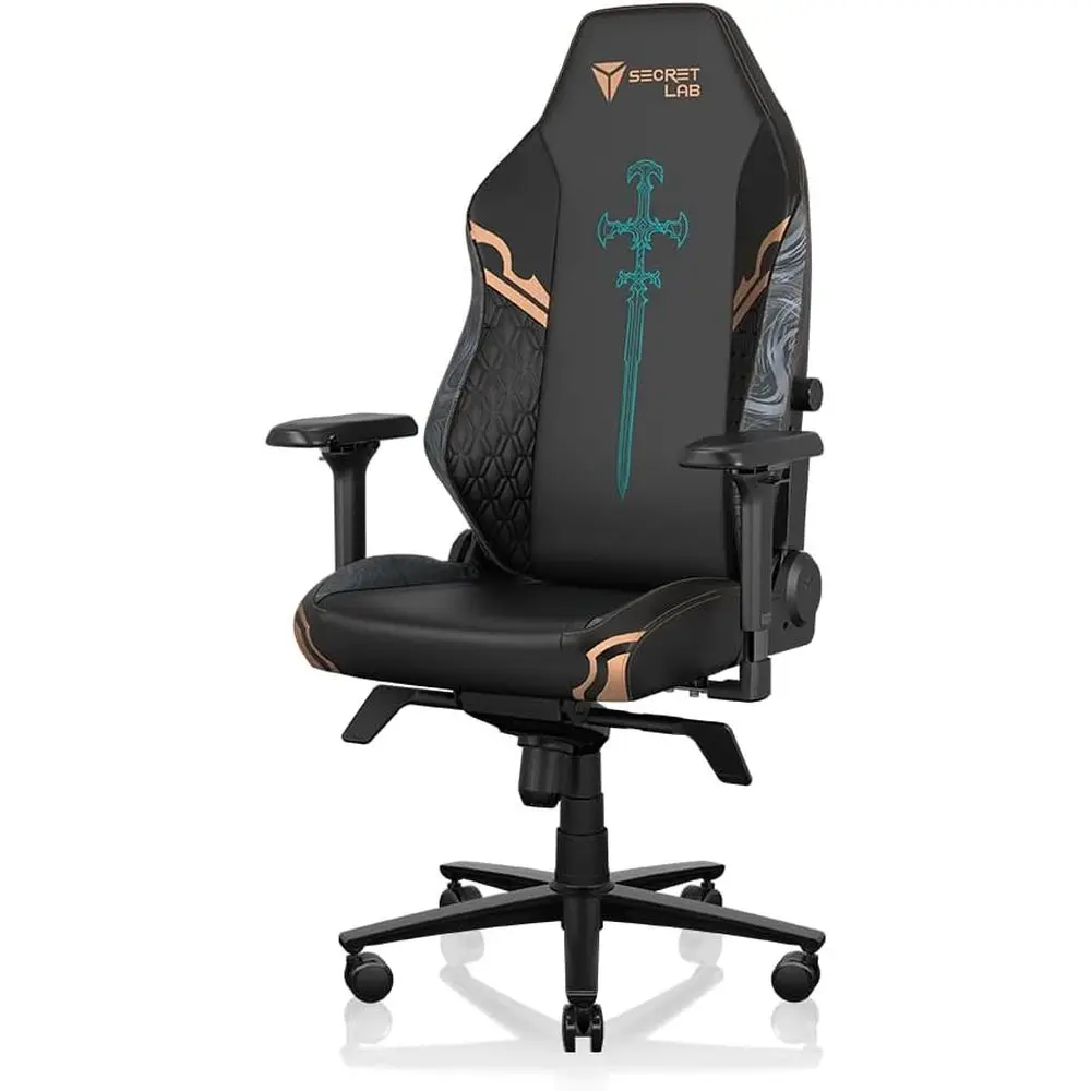 

Ergonomic Reclining Computer Chair with 4D Armrests, Magnetic Pillow, Lumbar Support - Small, Black/Green Leatherette