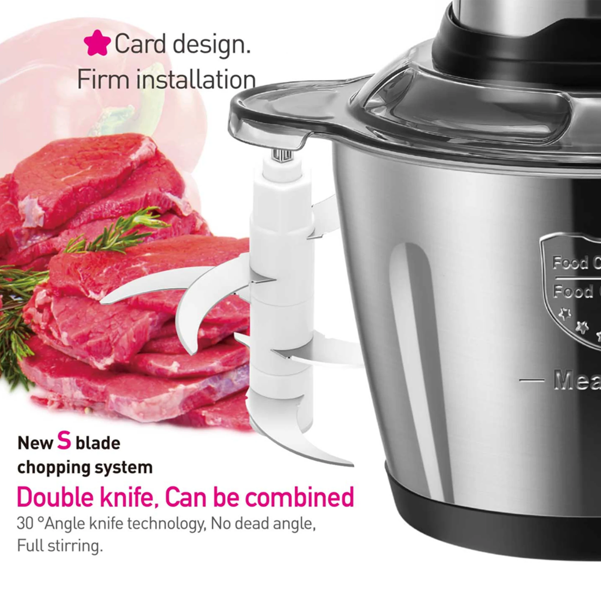 Sonifer Food Chopper  2.5L high quality stainless steel container Steel connecting shaft prevents access to blades when in opera