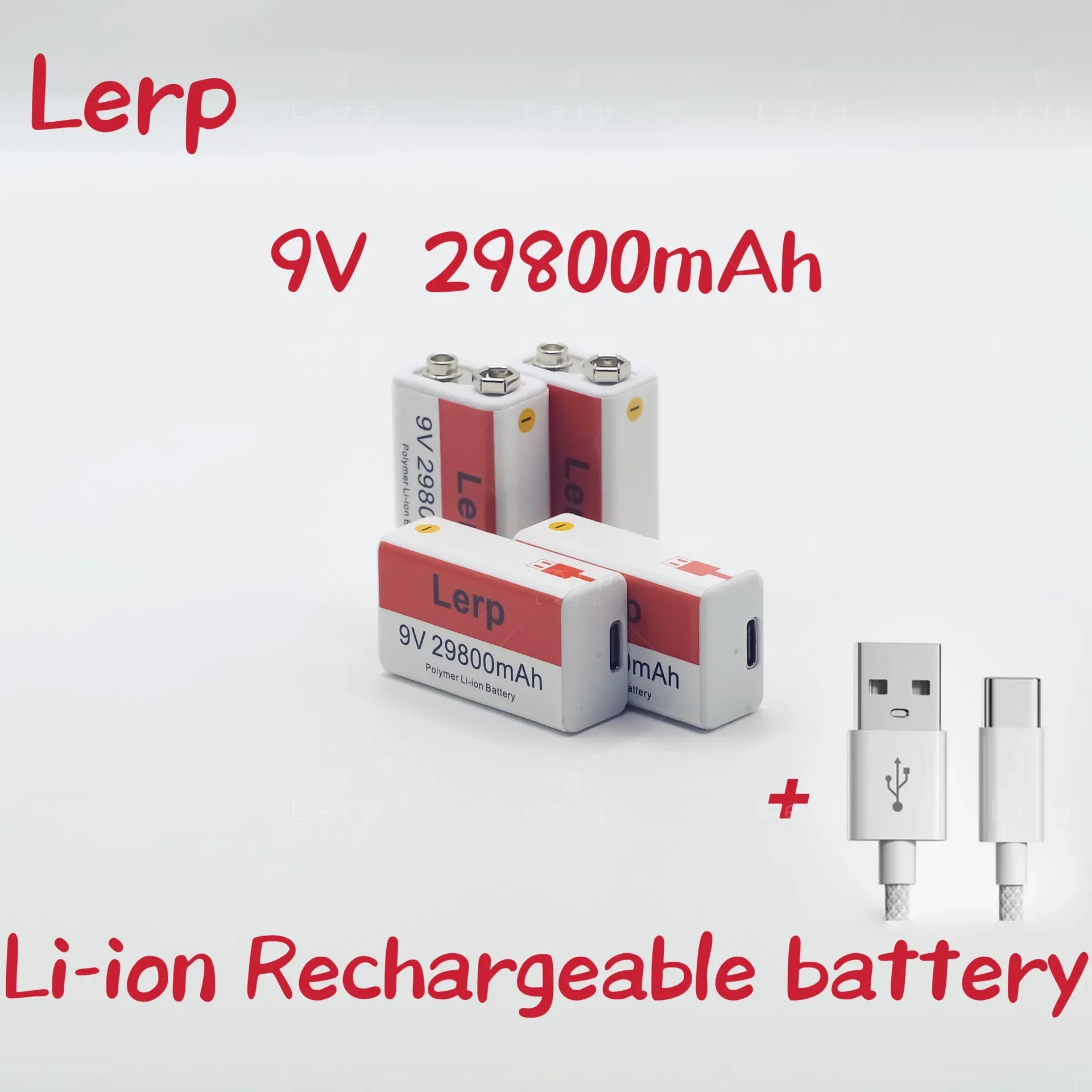 new2024 9V battery,29800mAh, Multimeter rechargeable lithium-ion battery, mini USB, toy, microphone, remote control, KTV use,