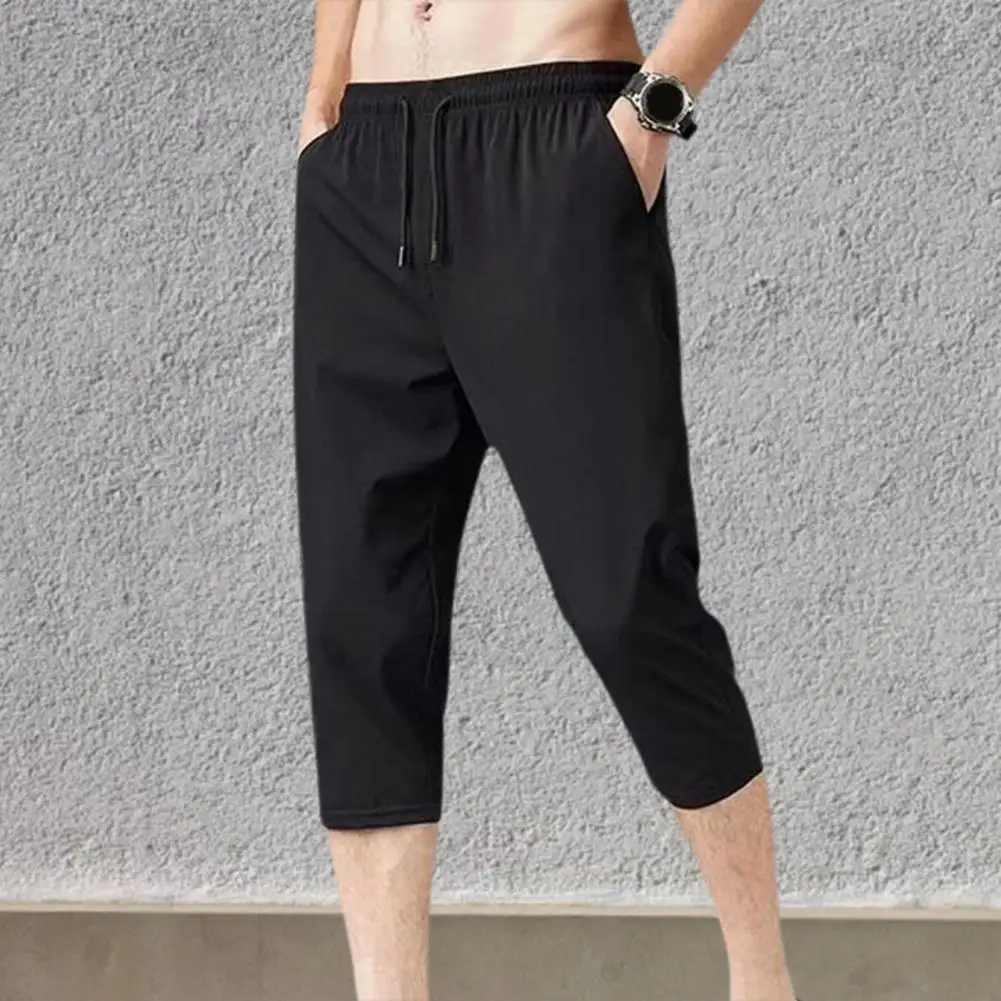 Stylish Mid Waist Solid Color Breathable Wear-resistant Ankle-banded Cropped Trousers Summer Sweatpants Soft Fabric