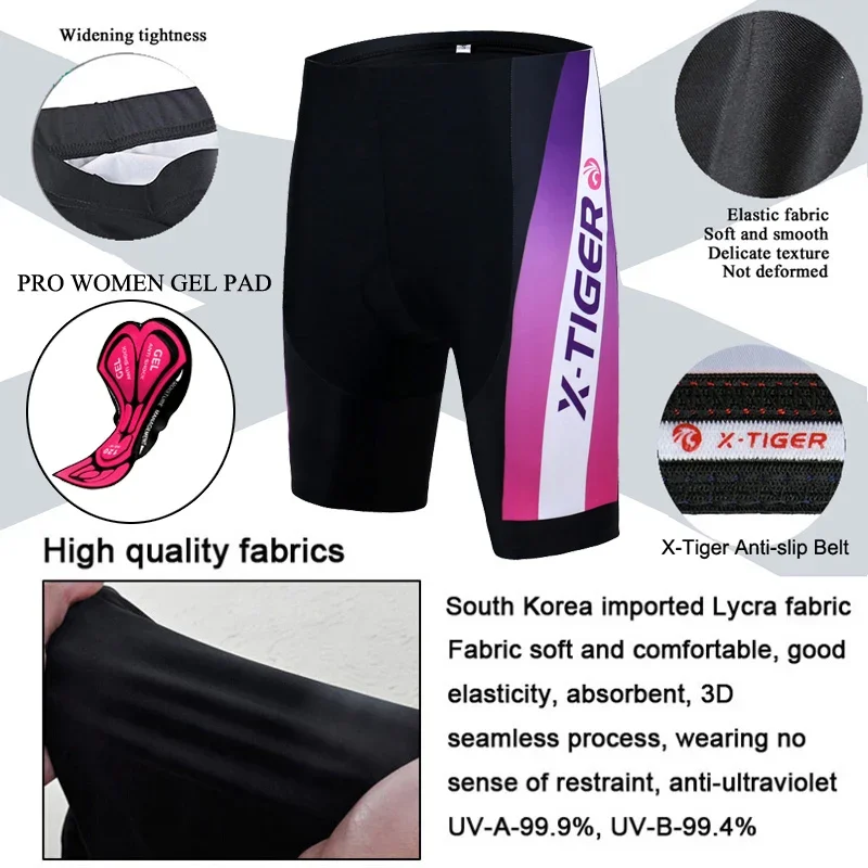 X-TIGER Women Cycling Shorts 5D Gel Padded Shockproof MTB Mountian Bicycle Shorts Road Racing Bike Shorts Outfit Clothing