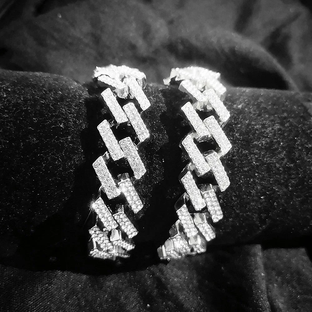 

Полная кубинская цепочка Iced Out, мужские ювелирные изделия в стиле хип-хоп, большие золотые стразы, 15 мм, рэпер, модный роскошный браслет с подвесками для женщин