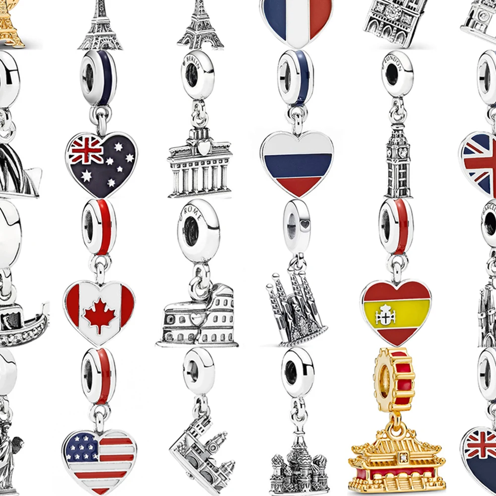 925 Sterling Silver Bead Barcelona Monument Castle Notre Dame de Dangle Charm Fit Fashion Women Bracelet Bangle Gift DIY Jewelry