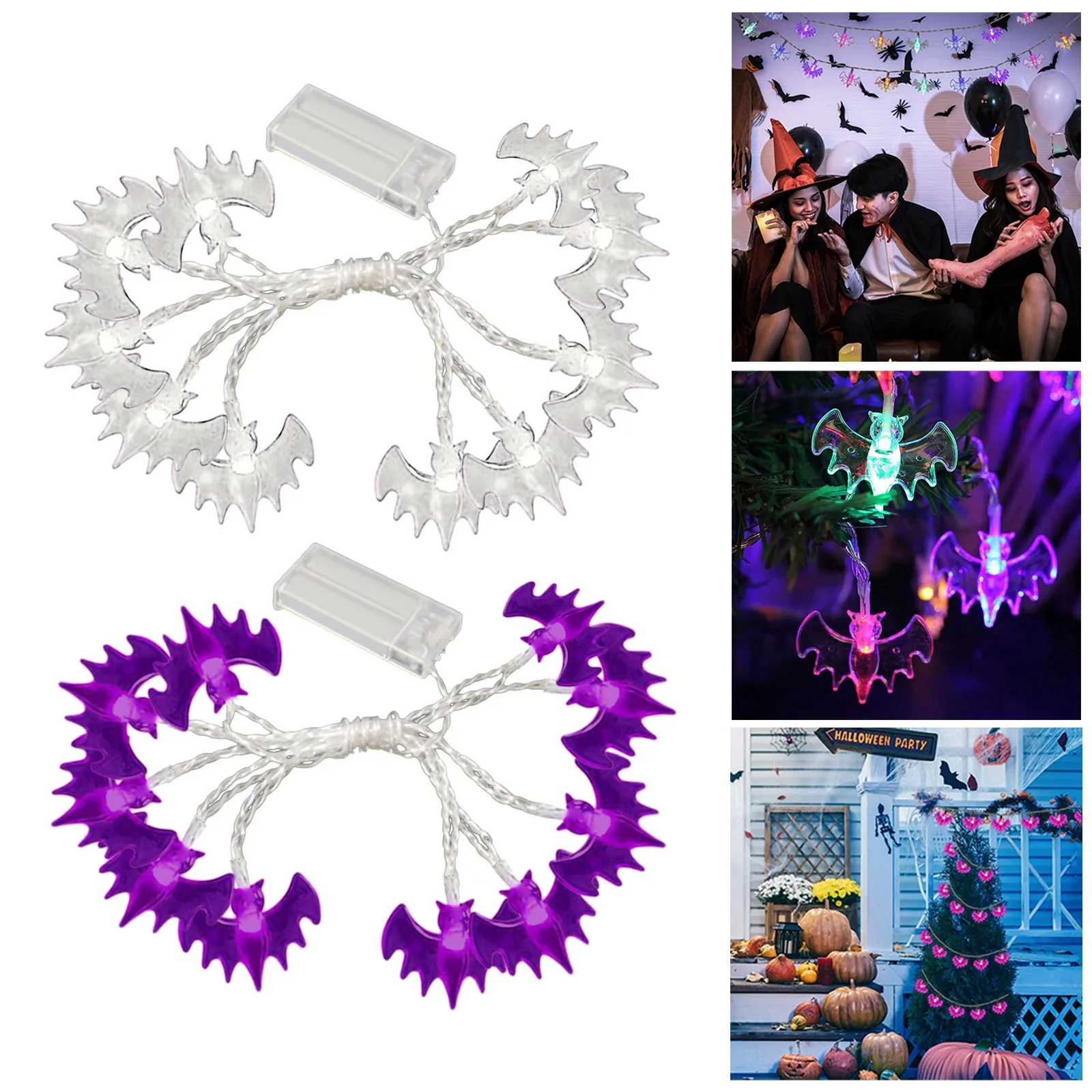 Portátil Halloween LED String Lights, Abóbora, Fantasma, Luzes de Esqueleto, Casa, Bar, Decoração para Festa, 160cm, 10LED, 2024