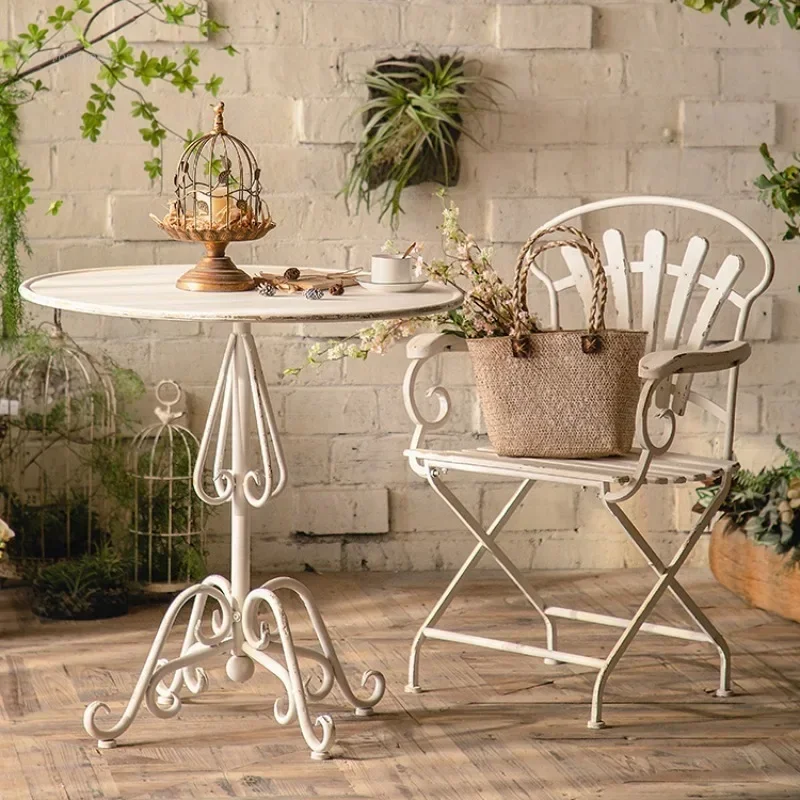 

French Outdoor Table and Chair Sets Retro Antique Garden Furniture Sets Courtyard Iron Balcony Small Round Table and Chairs k