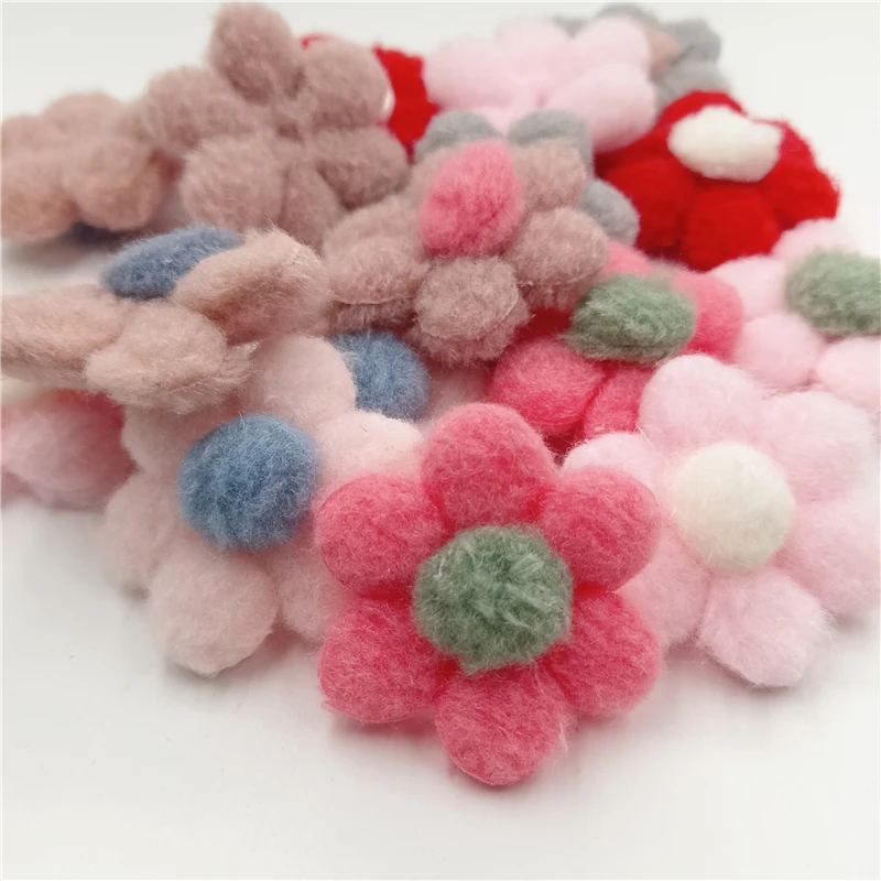 20Pcs 5.5CM Felt Flower Padded Applique For DIY Baby Hair Clip Hat Crafts Patches Decor Ornament Clothing Accessories